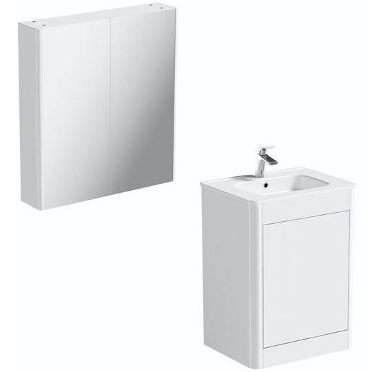 Carter white floorstanding vanity unit and ceramic basin 600mm with mirror cabinet - White - Mode