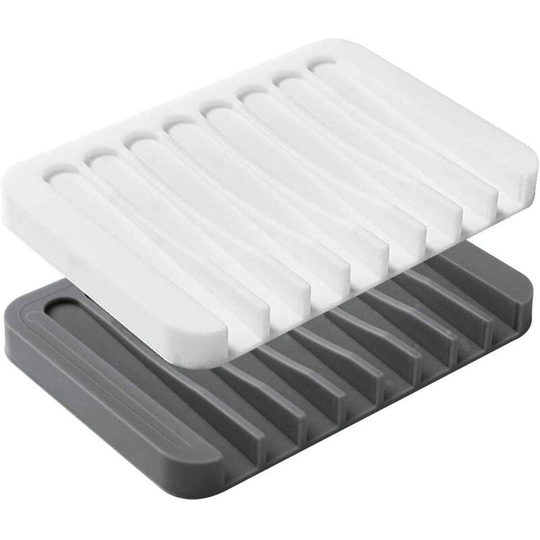 Ilovemilan - 2PCS Soap Dish Holder, Premium Silicone Soap Dishes for Shower Bathroom Kitchen Sinks, Soap Tray Saver Drainer, Self-draining Waterfall,