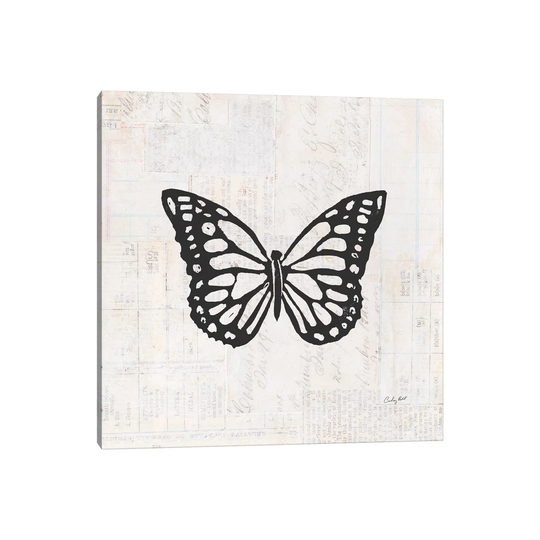 Butterfly Stamp BW by Courtney Prahl - Graphic Art on Canvas