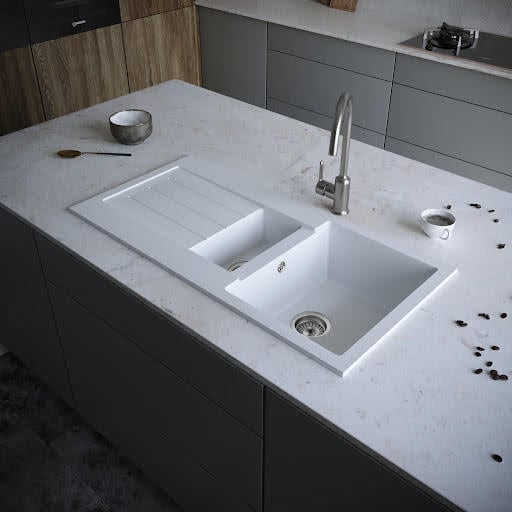 Sauber White Composite Inset 1.5 Kitchen Sink & Drainer 1000 x 500mm