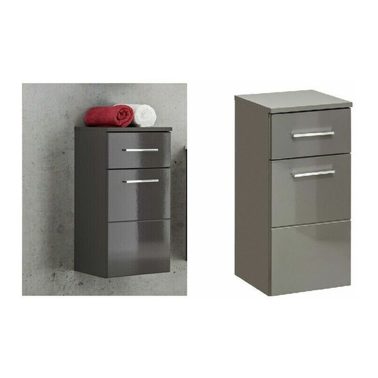 Modern Grey Gloss Bathroom Wall Storage Drawer Cabinet Unit Soft Close Twist - Grey High Gloss