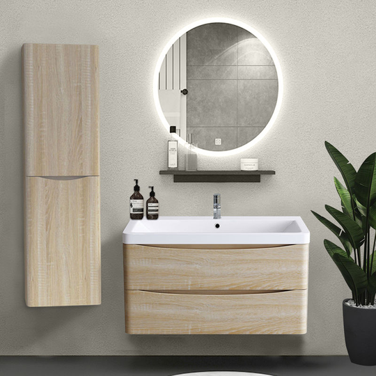1400mm Left Hand Light Oak Effect Tall Cupboard Storage Cabinet Bathroom Furniture