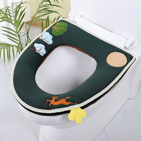 1 pc Winter Warm Bathroom Plush Plush Toilet Seat Saddle Washable Washable Bathroom Mat For Knitting Commode Seat Cushion (Color : Green)