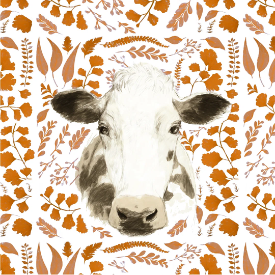 Autumn Leaves Painterly Cow - Wrapped Canvas Art Prints