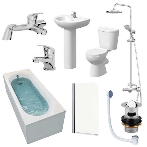 Essentials Complete Bathroom Suite Bundle with Single End Bath - 1700mm