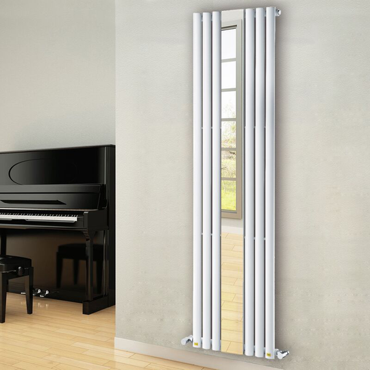 Bordeaux Designer Vertical Radiator with Mirror 1800mm h x 500mm w - White - Verona