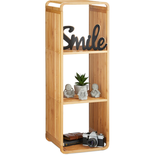 Relaxdays Bamboo Shelf, Rounded Slim Bathroom Rack with Tiers, Square, HWD: 96x33x33 cm, Natural