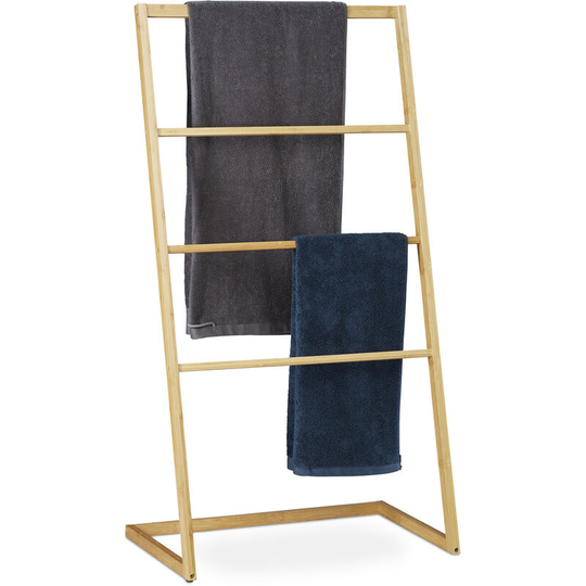 Freestanding Bamboo Towel Holder, 4 Rails, Clothes Valet Stand, HxWxD 110 x 60 x 35 cm, Natural - Relaxdays