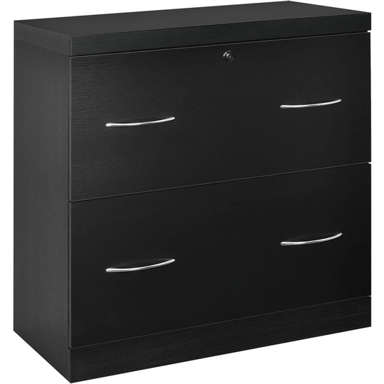 File Cabinets with 2 Drawers & Adjustable Hanging Bar, Lockable Storage Organizer Chest, Freestanding Print Stand for Home Office (Black) - Costway
