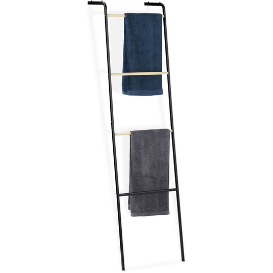 Metal Towel Ladder Rack, 4 Rungs for Washcloths & Clothes, Compact, HxWxD 160x40x26 cm, Black - Relaxdays