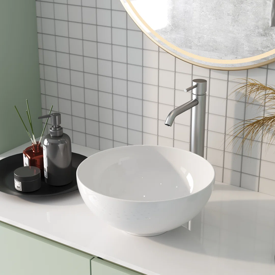 Symmetry 325mm x 325mm White Ceramic Circular Countertop Basin Bathroom Sink