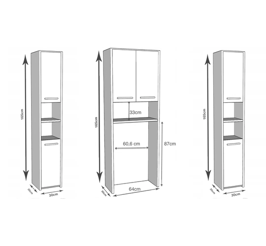 64Cm W x 165Cm H x 30Cm D Free-Standing Tall Bathroom Cabinet