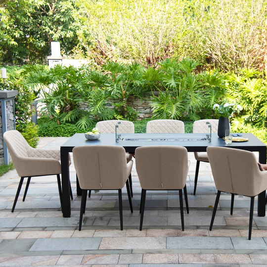 Ashendon Outdoor Fabric 8 Seat Rectangular Dining Set - with Fire Pit Table - Taupe