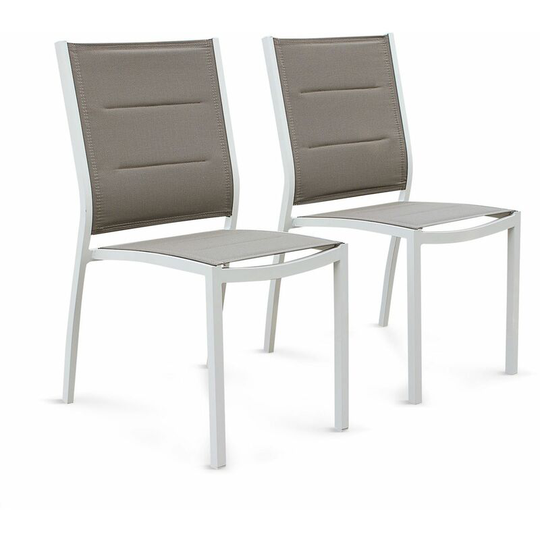 Set of 2 Chicago chairs - White aluminium and Beige-Brown textilene - White
