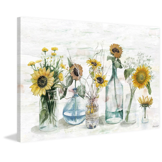 'Sunny Sunflowers' - Wrapped Canvas Painting Print
