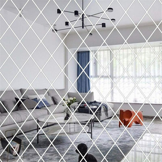 3D Diamond Mirror Wall Stickers, Removable Self-Adhesive Triangle Stitching, DIY Wall Stickers Ceramic Tile Furniture Stickers Decoration Wallpaper