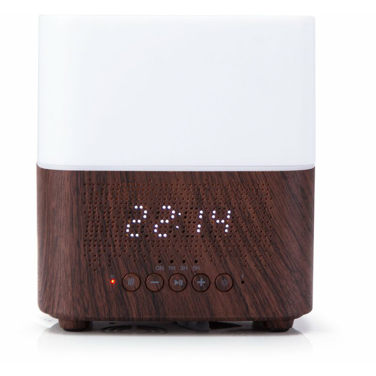 Perle Rare - Ultrasonic Aromatherapy Essential Oil Diffuser with Bluetooth Speaker and Alarm Clock, Dark Wood Effect Base, 300ML