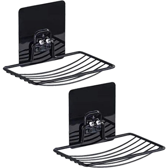 Stainless Steel Bar Soap Dish, Draining Soap Holder for Shower Bathroom Tub Kitchen Sink-Black 2pcs