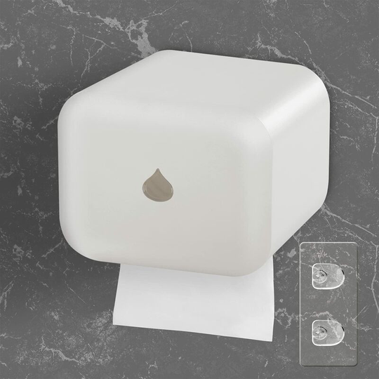 Waterproof Toilet Paper Dispenser Self Adhesive Wall Mounted Toilet Paper Holder Without Drilling with Rod for Bathroom (White)