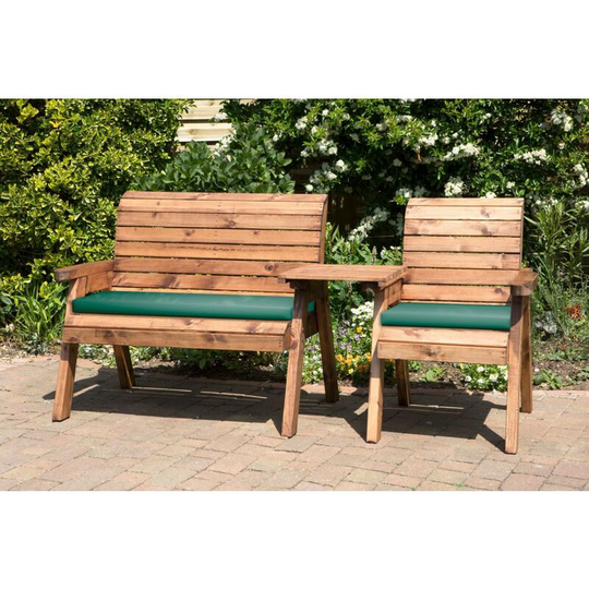 Charles Taylor Wooden Companion Straight Garden 3 Seat Chair Cover Green Cushion