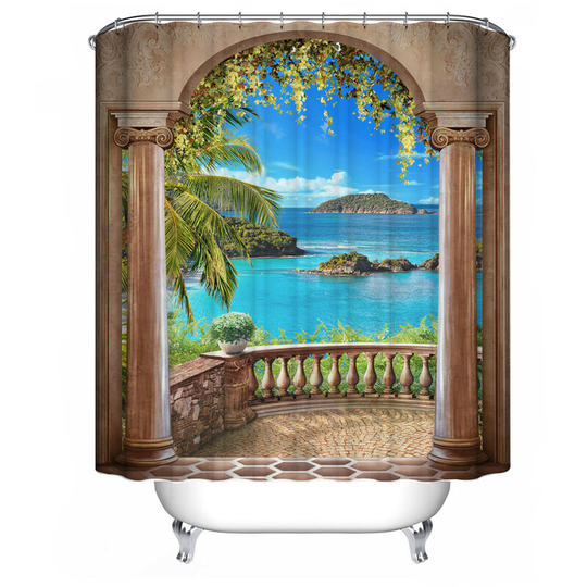 Landscape Print Bathroom Shower Curtain Set Toilet Cover Rug Bathroom Mat Set 1Pcs Shower Curtain