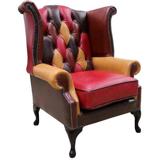 Chesterfield Patchwork Leather Wing Chair