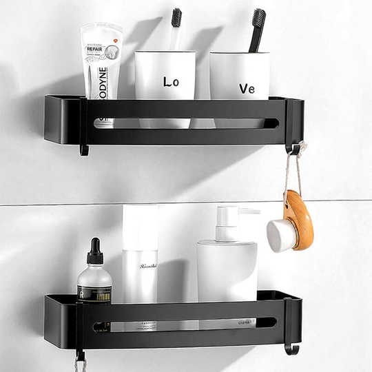 2 Glue Bathroom Shelf No Drilling Black Shower Basket Shower Organizer Storage Basket for Shampoo