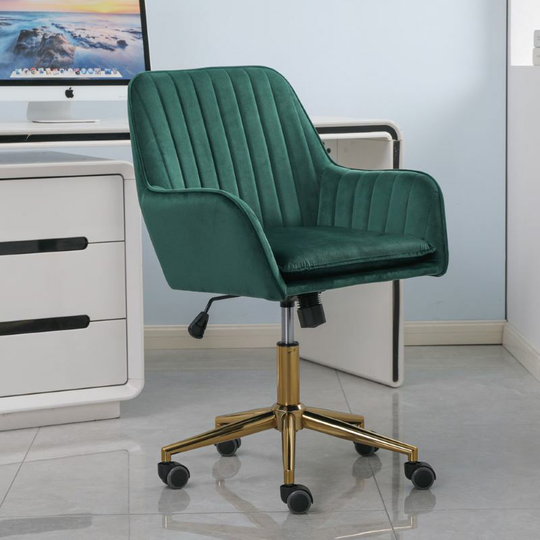 Velvet Home Office Chair Computer Desk Chair Armchair Height Adjustable in Green - green