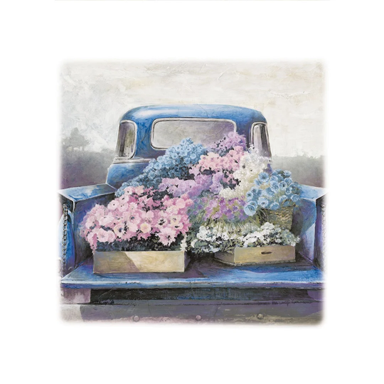 Blue Truck Flower Delivary - Wrapped Canvas Painting Print
