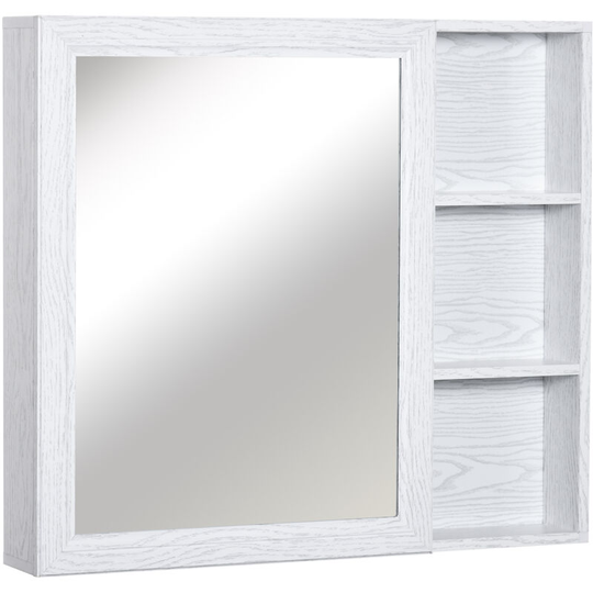 Bathroom Cabinet Wall Mounted Storage Organiser w/ Mirrored Door White - White - Kleankin
