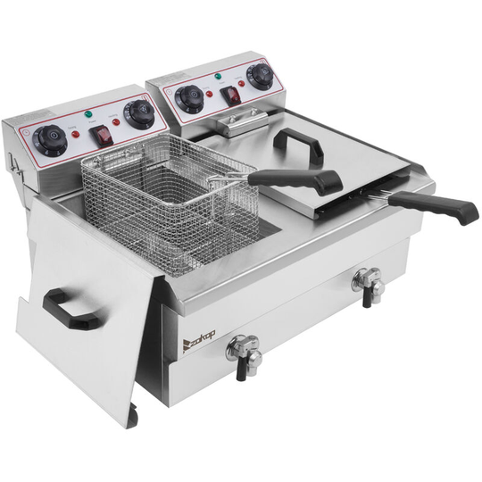 Talkeach - zokop 16.9QT/16L Total Capacity 24.9QT/23.6L Stainless Steel Faucet Double Tank Deep Fryer 3400W max (8L 8L Big Blue/Large Handle)