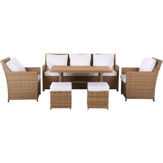 5 Seater Garden Set Sofa Armchairs Table Brown pe Rattan White Cushions Fonti - White
