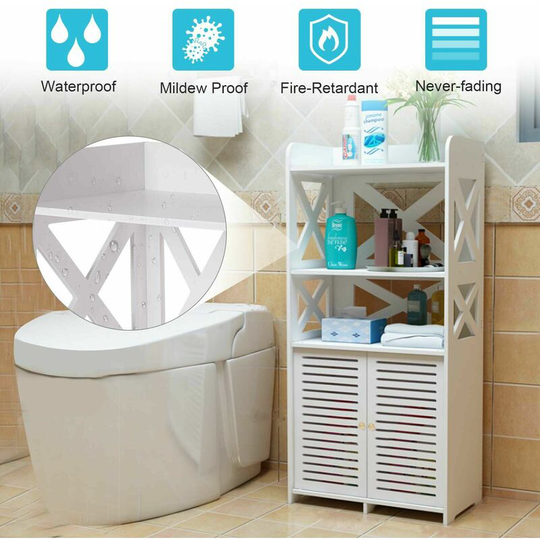 White Wooden Bathroom Shelf Cabinet Cupboard Bedroom Storage Unit Free Standing