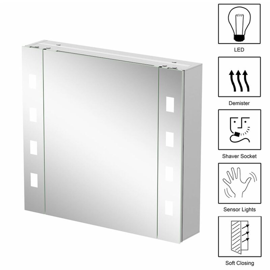 Bathroom led Mirror Cabinet Demister Shaver Socket Aluminium IP44 600 x 650mm