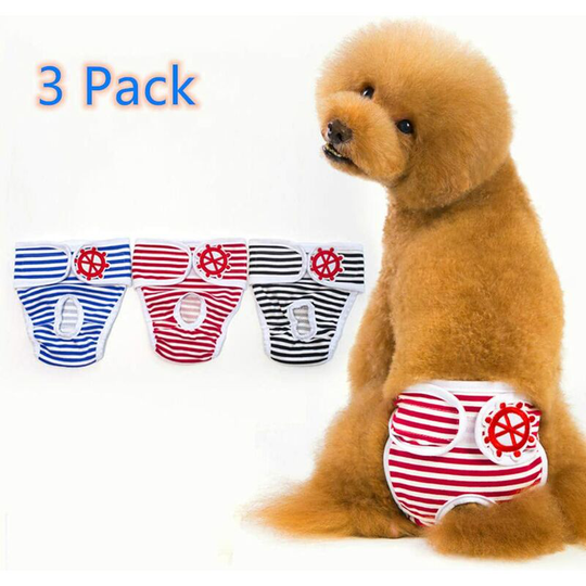 Dog Sanitary Pants Reusable Dog Diaper Washable Menstrual Safety Pants Sanitary Nappies Panty for Physiological Pets 3 Pack Cat Underwear(L)