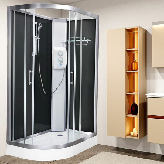 Electric Shower Cubicle Cabin Vidalux Pure E RH 1200 x 800 Black Enclosure 8.5kW - Silver