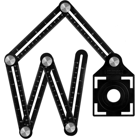 Multi-angle Measuring Ruler with Positioning Hole, 6 Sided Aluminum Alloy Folding Ruler, Template Measuring Tool, Black