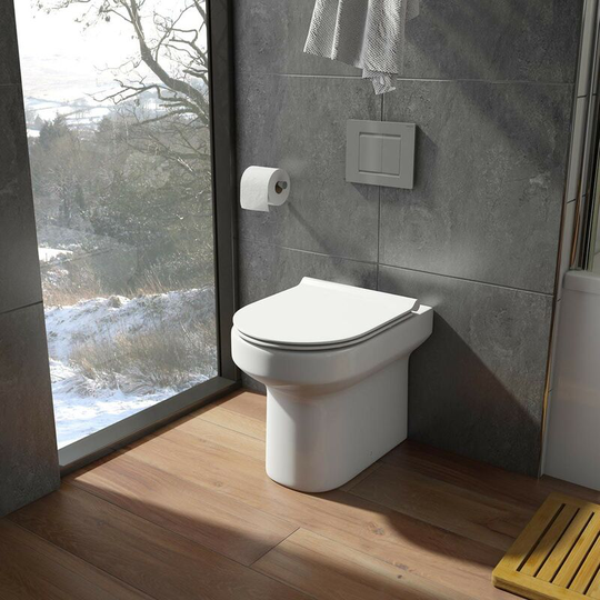 Wharfe rimless back to wall toilet and slim soft close toilet seat - White - Orchard