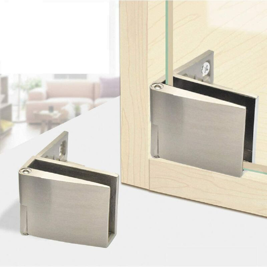 Gift - 1 Pair Frameless Glass Door Hinge Wine Cabinet Showcase Side Mounted Glass Door Hinge Integrated Brushed Nickel