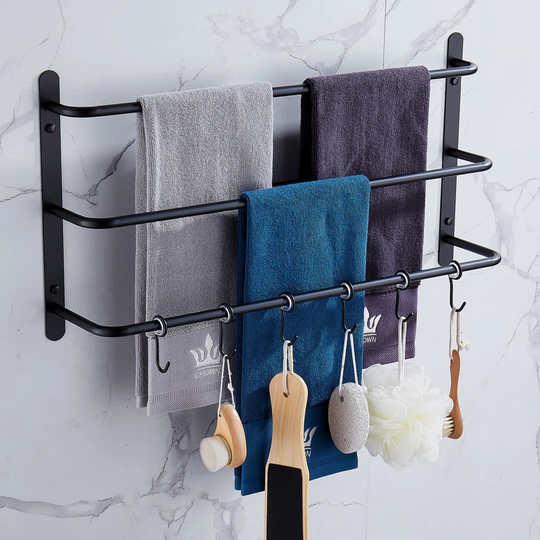 Three Layer Towel Rack with 6 Hooks 60cm (silver)