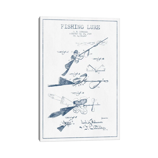C.H. Scharrer Fishing Tackle Patent Sketch (Ink) by Aged Pixel - Wrapped Canvas Art Prints