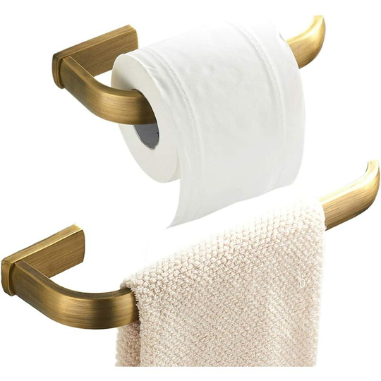 Perlerare - 2 Piece Bathroom Accessory Set - Brass Wall Mounted Towel Ring and Toilet Paper Holder, Brushed Bronze