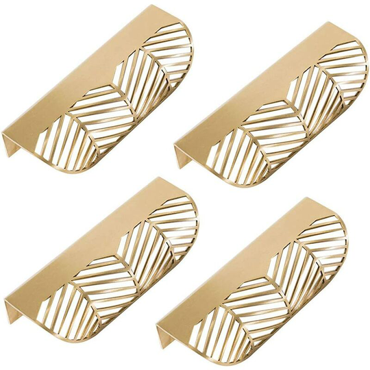 Perlerare - Leaf Shape Drawer Handle Brass Furniture Door Knob Pull Cabinet Cupboard Door Handle L117 (11.7 x 2.3 x 4.3cm, 4PCS L117)
