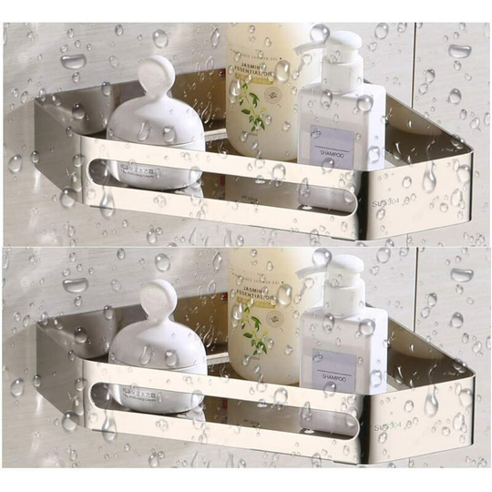 Corner Bathroom Shower Shelf 304 Stainless Steel Polishing Treatment Triangular Bathroom Shelf Silver 2 Piece Shelves