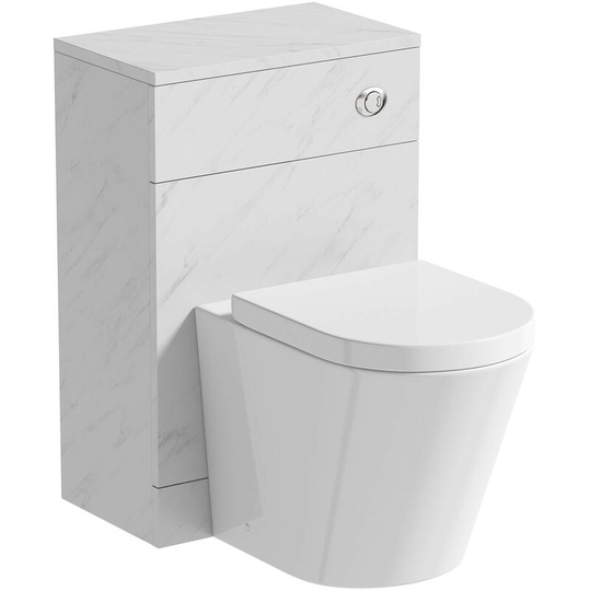 Lea marble slimline back to wall unit 500mm and Contemporary back to wall toilet with seat - White - Orchard