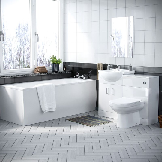 Neshome - Dyon 1700mm Bath, 550mm Vanity Basin Unit fp, wc Unit & Elso Back To Wall Toilet White