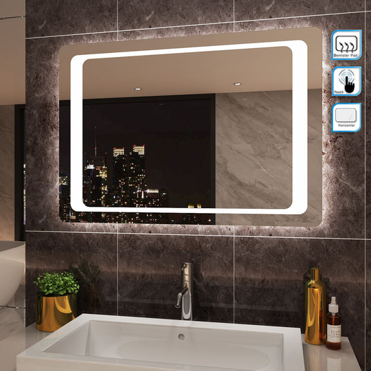 Modern led Illuminated Bathroom Mirror 1000 x 700 mm Sensor + Demister - Elegant