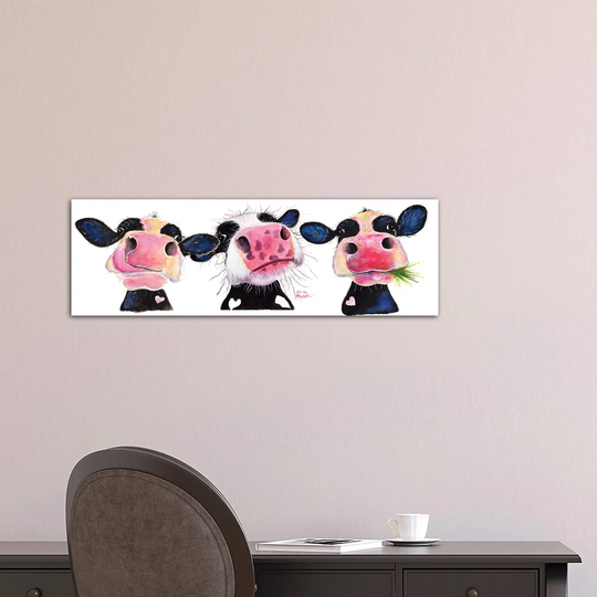 The Nosey Cows by Shirley Macarthur - Wrapped Canvas Panoramic Painting Print
