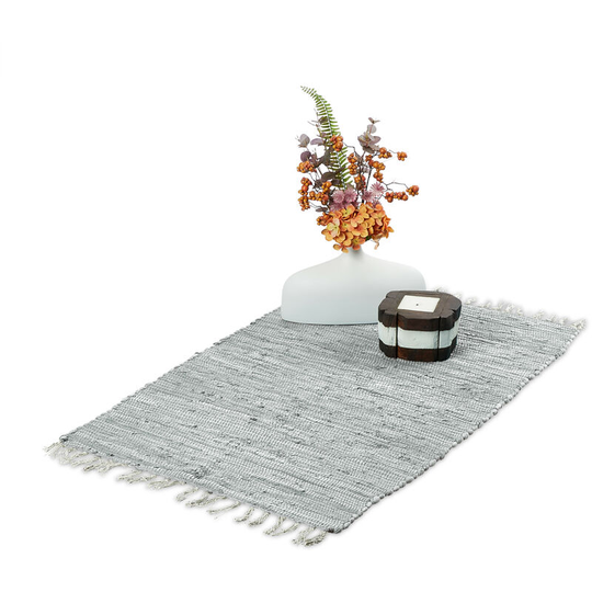 Flatweave rug, made of cotton, anti-slip, runner with tassels, floor rug, size 60 x 90 cm, grey - Relaxdays