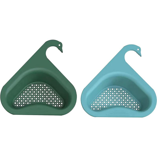 Triangular Sink Shelf, Dish Drainer Basket, Kitchen Sink Drainer, Triangular Sink Corner Shelf (Blue + Green)